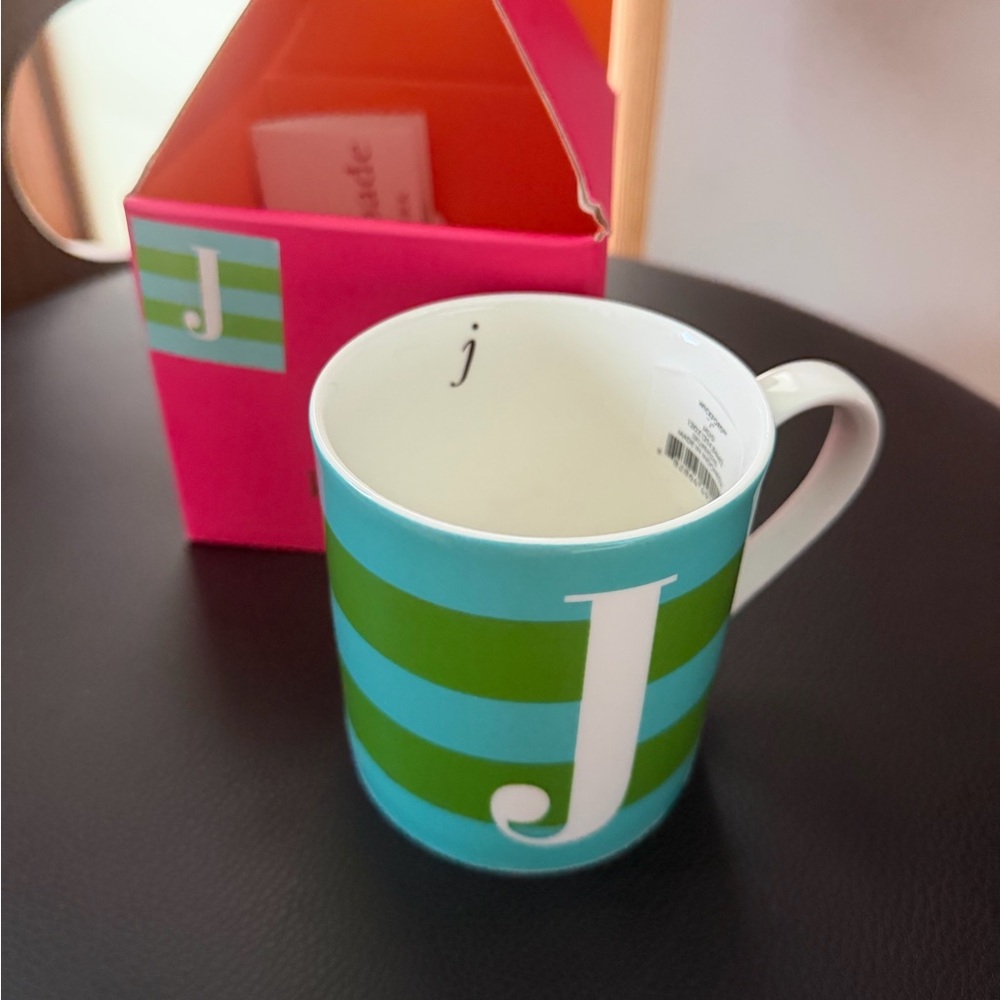 Kate Spade J Monogram Wickford Striped Green and Blue Mug